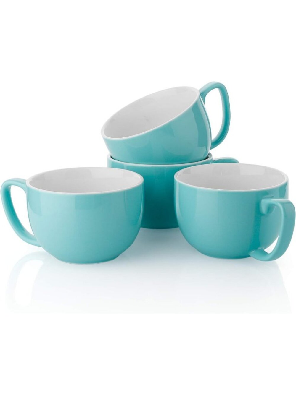 Set of 4 Turquoise Ceramic Coffee Mugs - 16 oz Large Handle Mugs for Hot & Cold